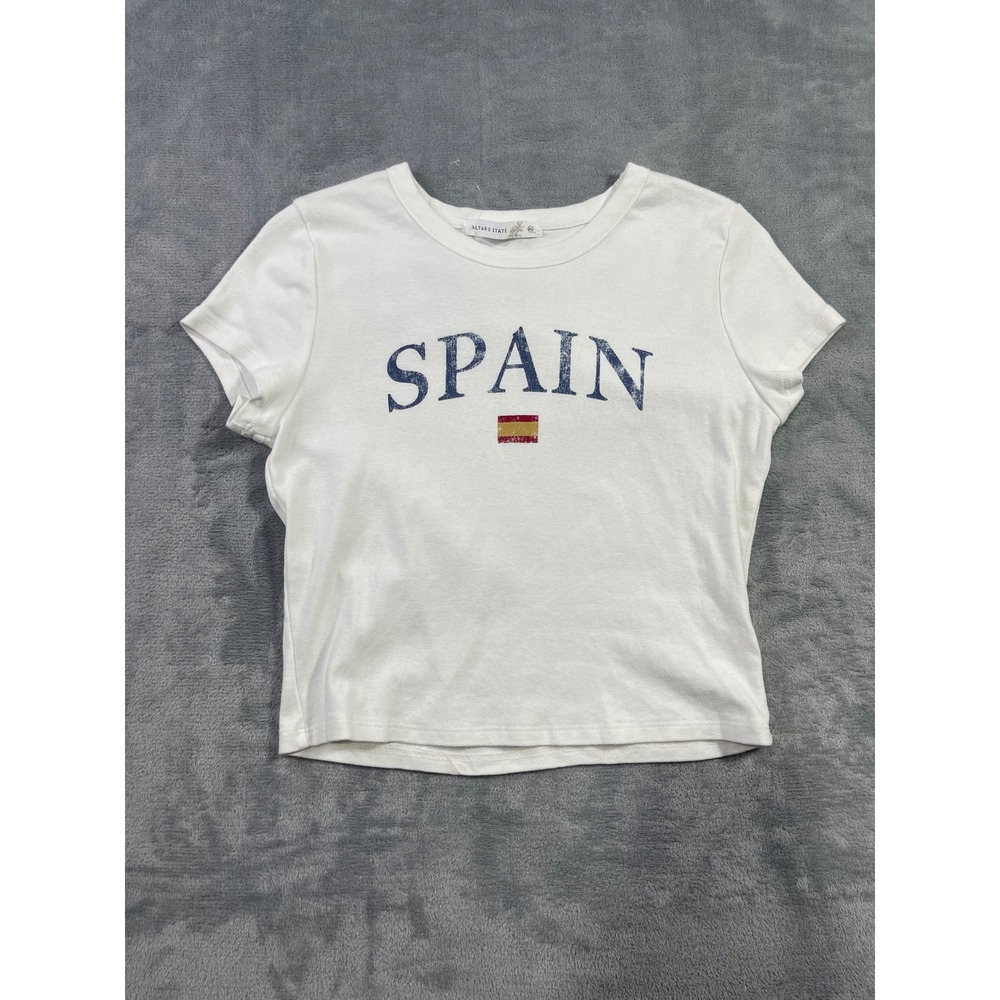 Altar'd State Spain Graphic Baby Tee White Cotton Short Sleeve XL A2308R633JD